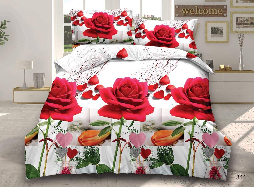 THL 3D Effect 4 Piece Complete Bedding Set Duvet Quilt Cover Fitted Sheet Pillowcase (3D 341, King)