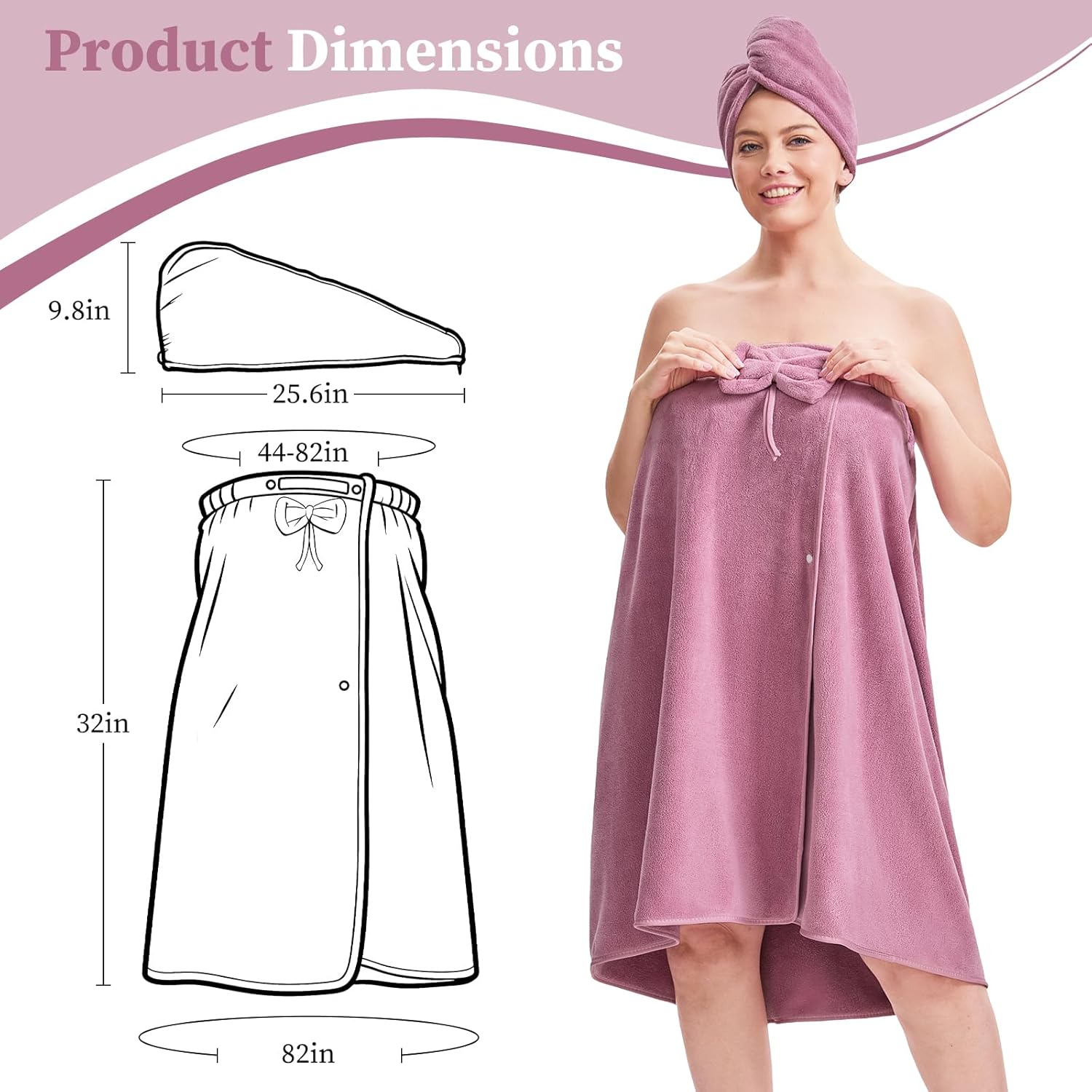 Women’s Plus Size Towel Wrap with Hair Towel (XXL-XXXXL), Oversized Shower Body Wrap Bathrobe, Soft Quick-Dry Hair Drying Towel for Spa Use Purple (Purple)