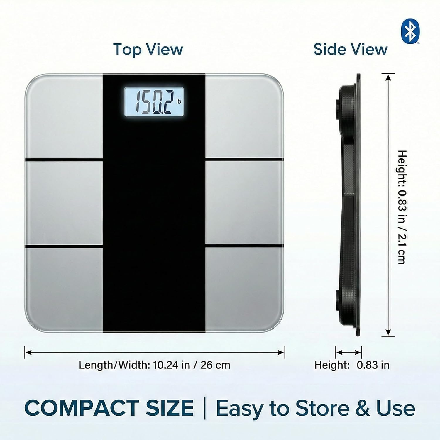 Smart Body Scale - Bluetooth Bathroom Scale with 18 Body Metrics & Trend Tracking, Thickened I-Beam Design, Large Tempered Glass, 400 lbs Capacity (Charcoal Grey)