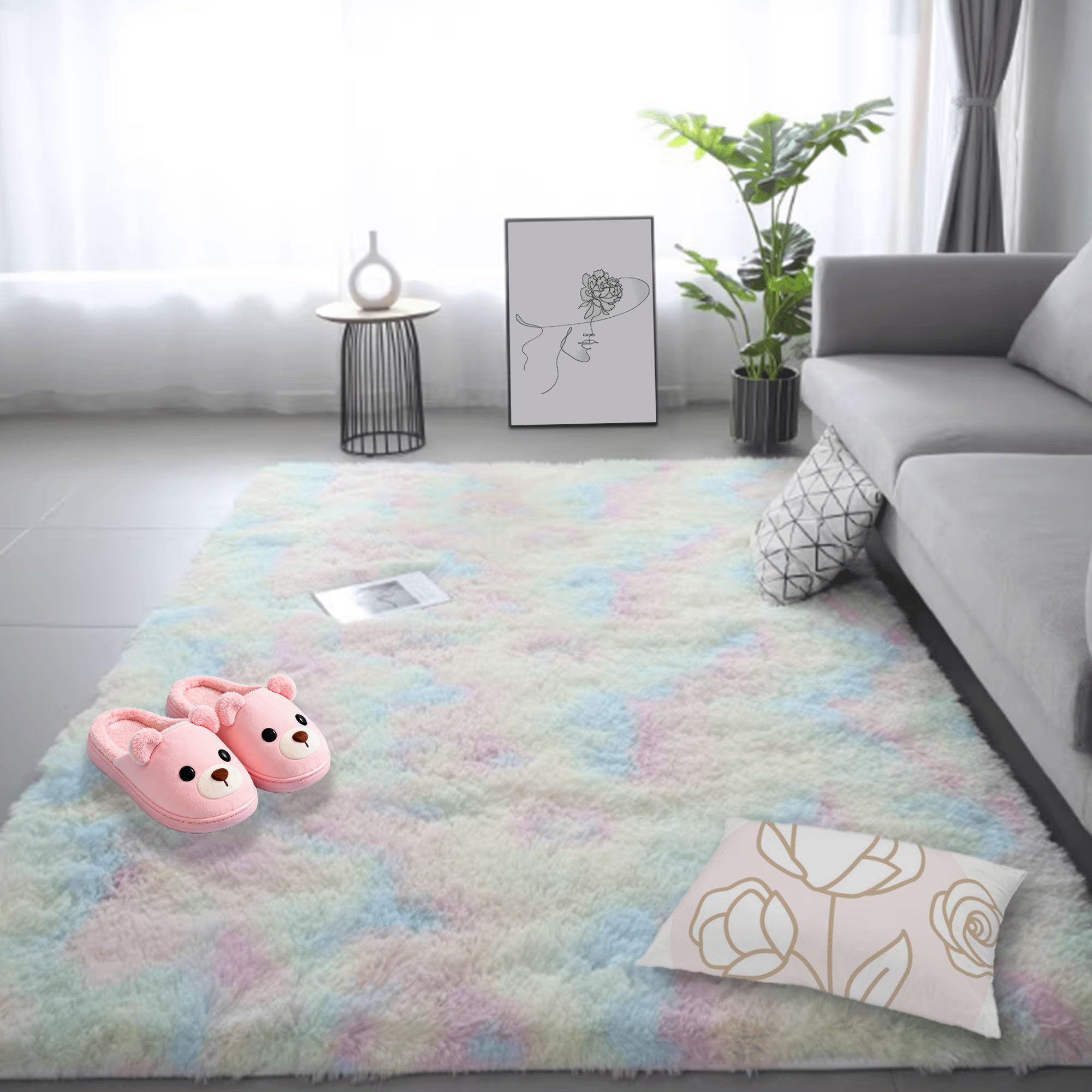 Tapis moderne design multicolore 180x350 luxueux à poil long pour séjour