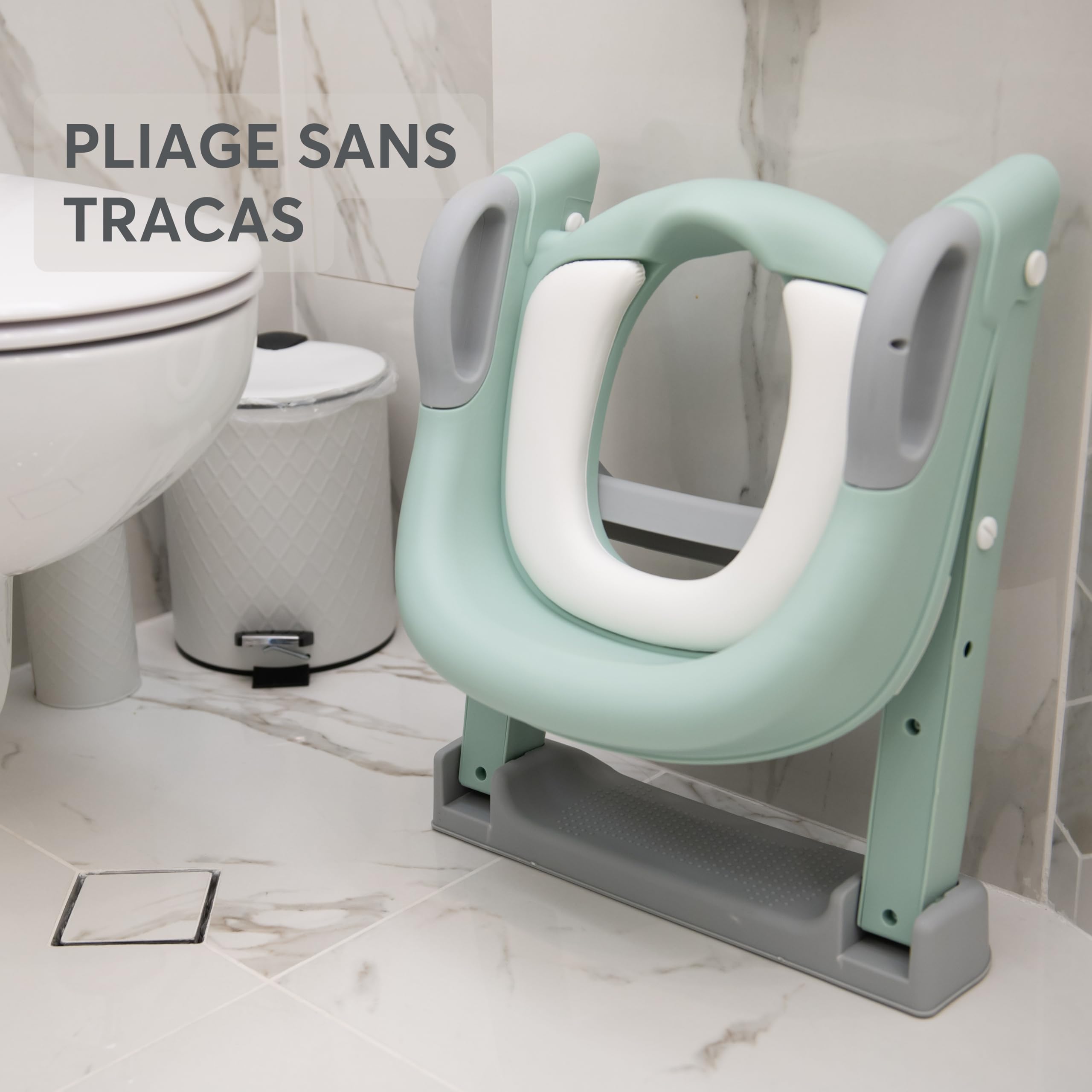 Adaptateur WC pour enfant KikkaBoo avec échelle LEA, réducteur de toilette, pliable et réglable, design anatomique, rembourrage amovible et doux, poignées, antidérapant, 18 mois et plus, menthe