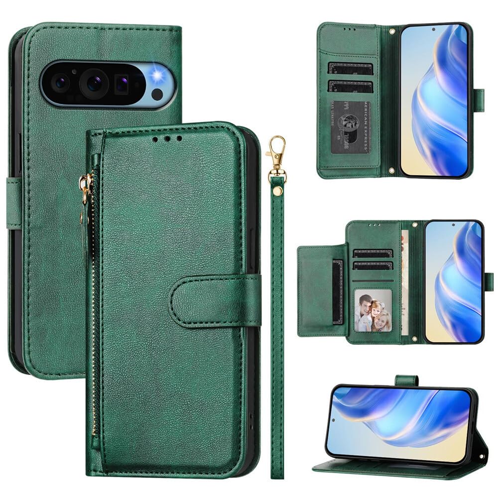 Étui Google Pixel 8A antichoc vert résolvant le manque de place avec son zip - 7