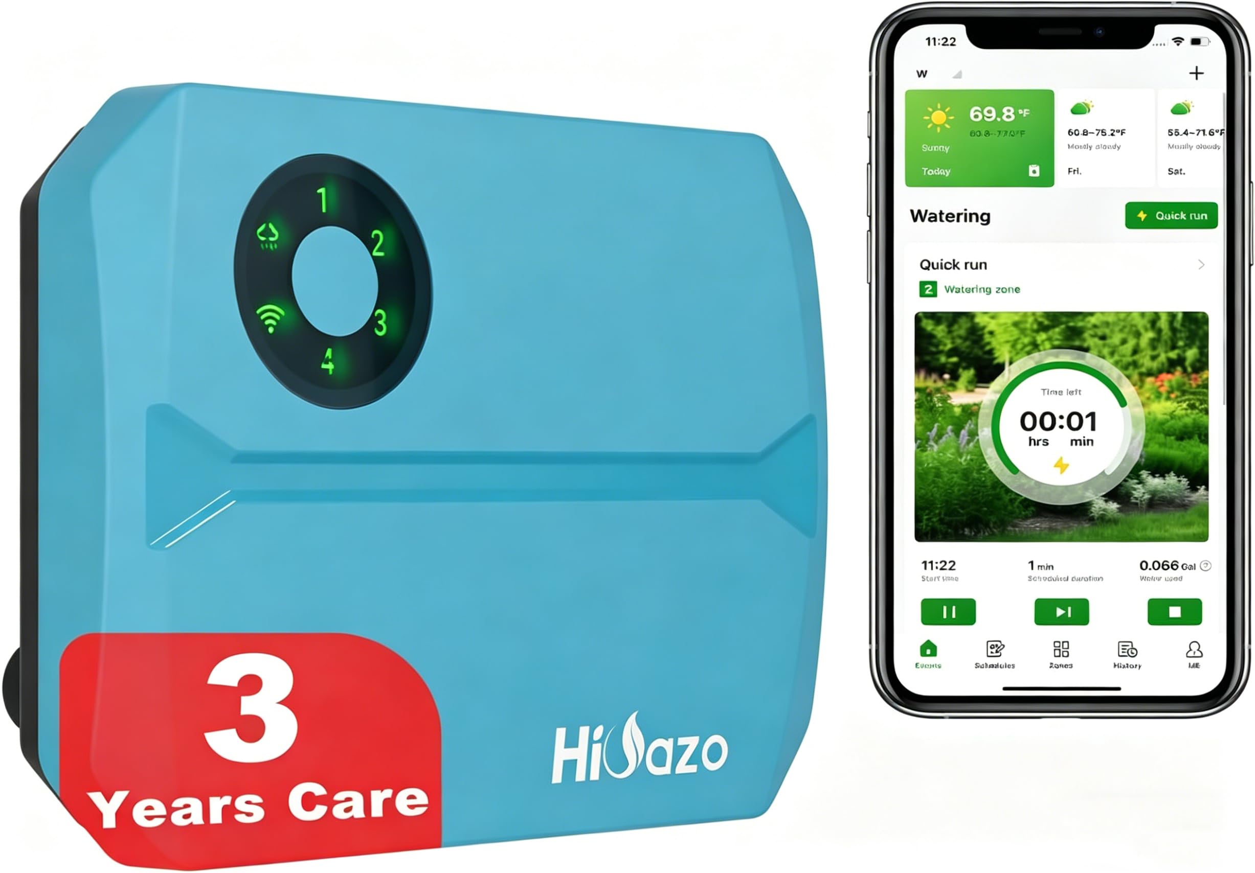 Smart Sprinklers Controller WiFi, Irrigation Controller Easy Use App Enabled, 4 Zone + 16 Plans, Save Water Auto Skip Rain, Freeze &amp; Wind, 10 Minutes Install