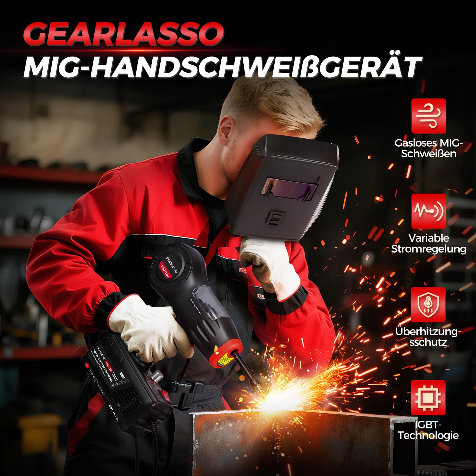 Handgehaltenes MIG-Schweißgerät, 220 V, 20–120 A, tragbares Flux Core-Schweißgerät, tragbares Flux-MIG-Schweißgerät, gasloses MIG-Schweißgerät