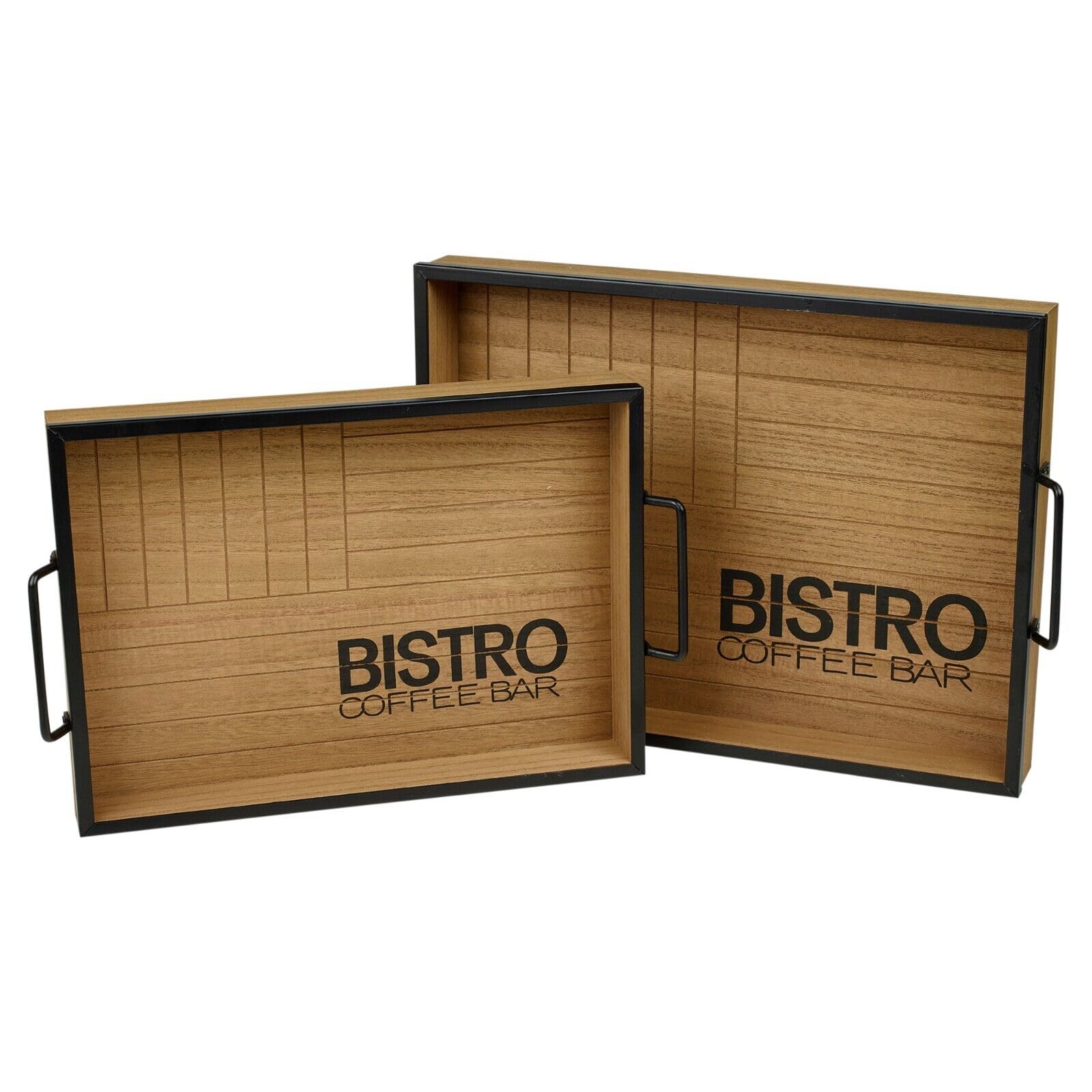 Urbn-Living Urbnliving 40Cm Width 2 Pieces Coffee Tea Bar Wooden Breakfast Food Serving Tray Set Metal Handles from B&Q