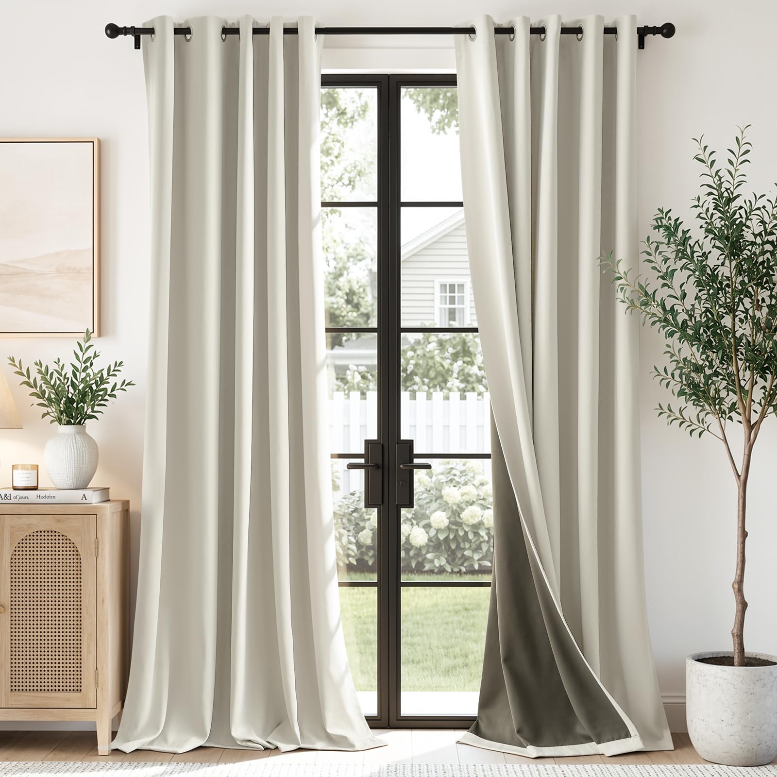 TOPICK Total Blackout Curtains Bedroom, High-density, W66xL90, Cream White