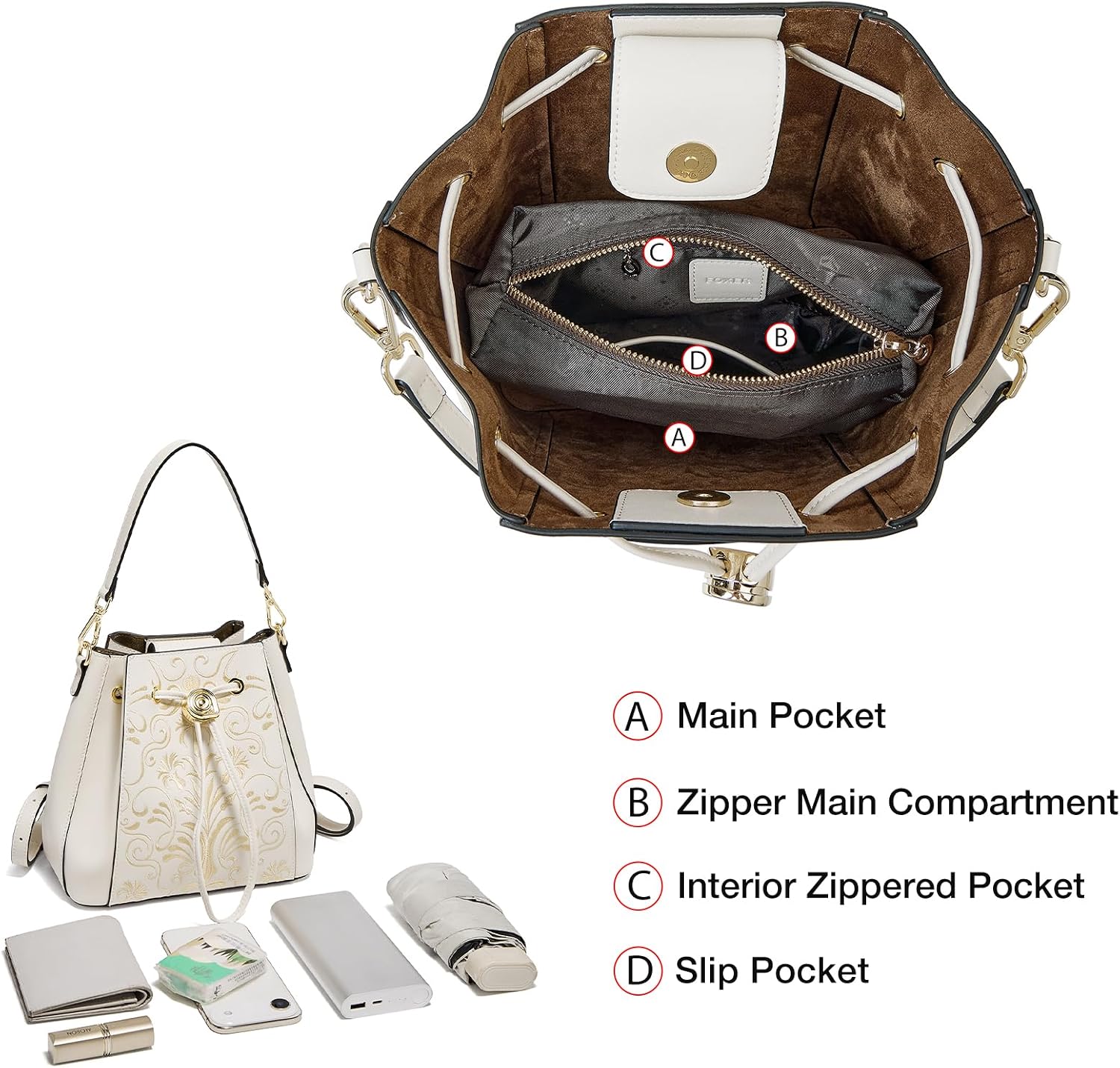 FOXLOVER Fashion Backpack for Women Embroidery Shoulder Handbags Leather Handbags Vintage Purse