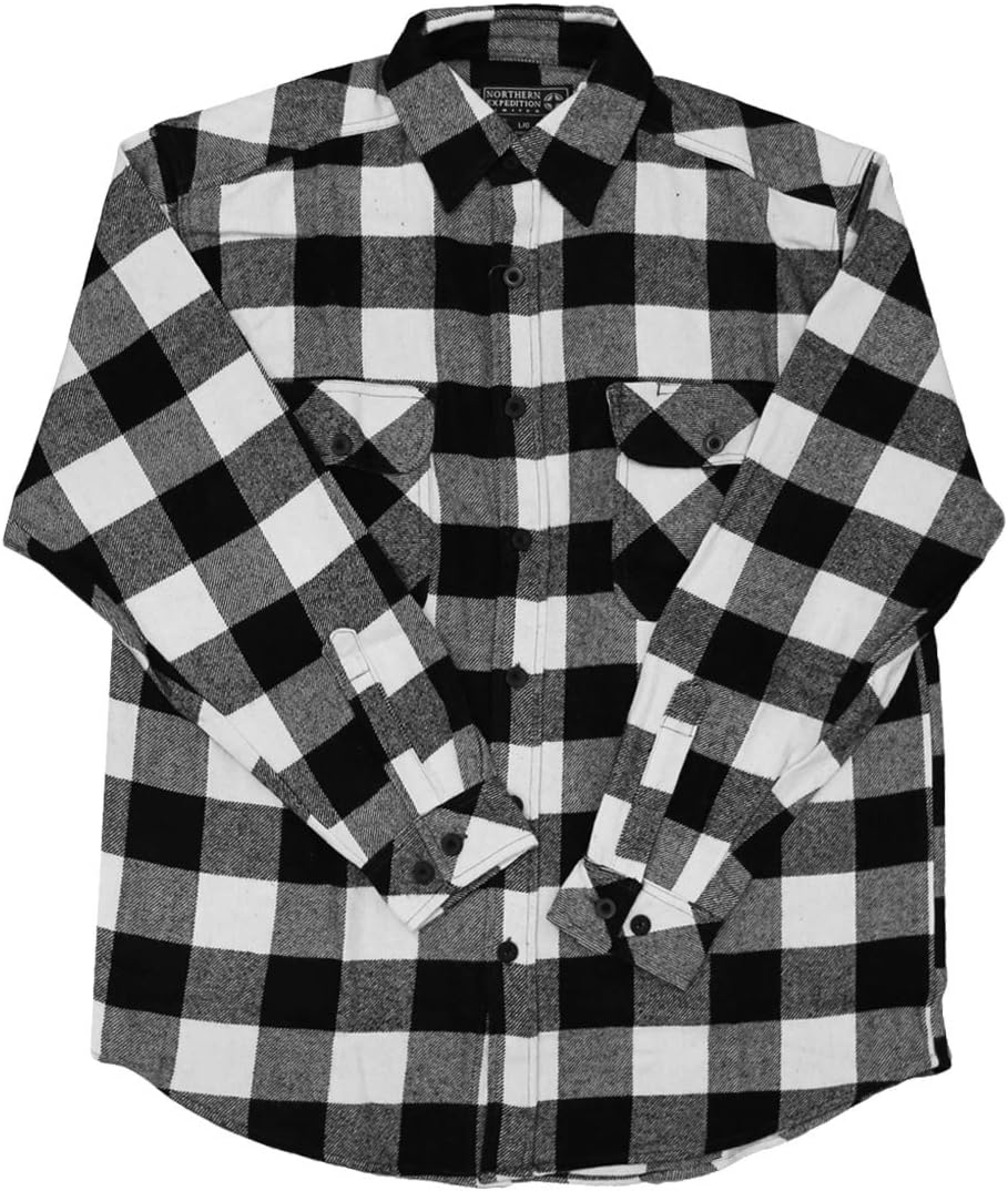 Northern Expedition Men's Plaid Button Down Shirt (Extra Large, White/Black