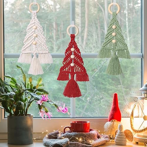 Miniatura 2 de Dremisland Decoración para árbol de Navidad, juego de 3 adornos colgantes de macramé, kits ensamblados, decoración de pared bohemia para suministros