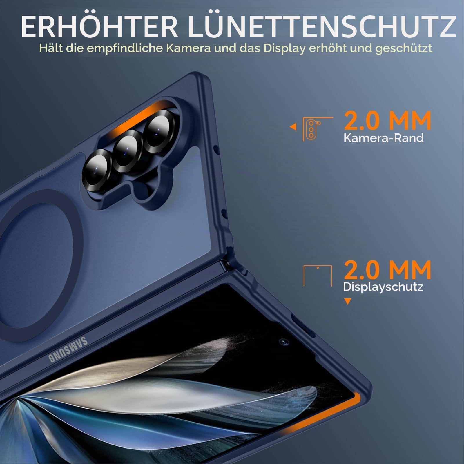 Hensinple Schutzhülle für Samsung Galaxy Z Fold 7, magnetisch, Z Fold 7 Hülle [kompatibel mit MagSafe], transparent, schmale Passform, stoßfest, hartes Polycarbonat, robust, Anti-Vergilbung, Blau