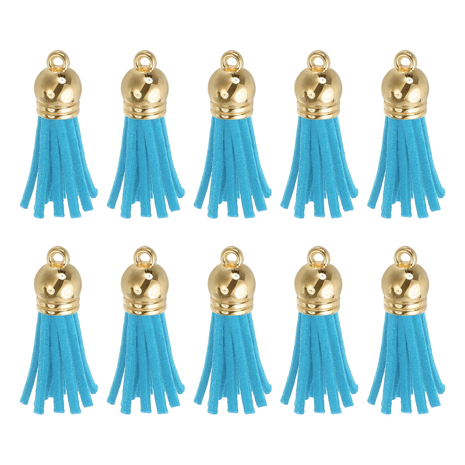 sourcing map 24Pcs Leather Tassel Keychain Charm Bulk for Pendant Bracelet Jewelry Making DIY Craft Decoration(1.5 Inch), Dark Sky Blue/Gold Cap