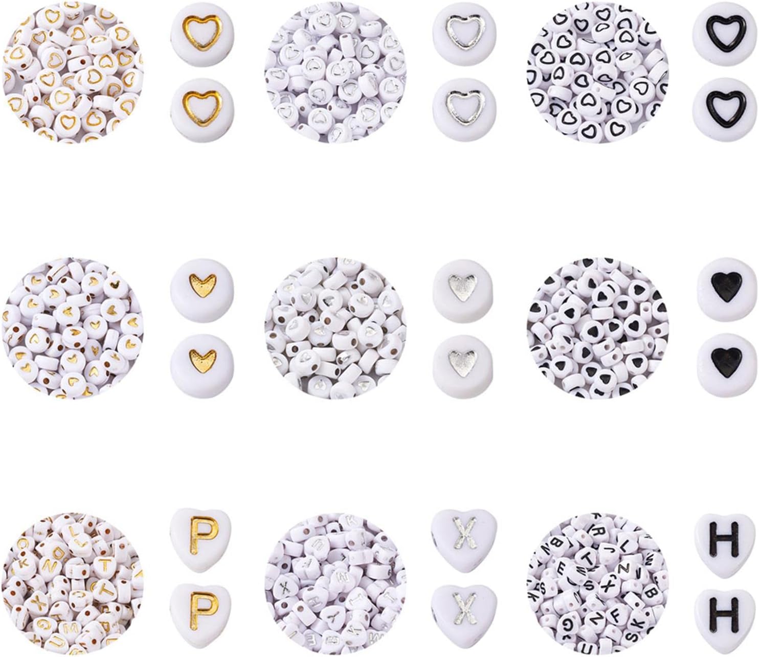Craftdady 2100pcs White Acrylic Flat Round Letter Beads Opaque Circle Disc Loose Beads with Alphabets Heart Patterns 6.5-7mm for Word Message Name Bracelet Necklace Jewelry Making