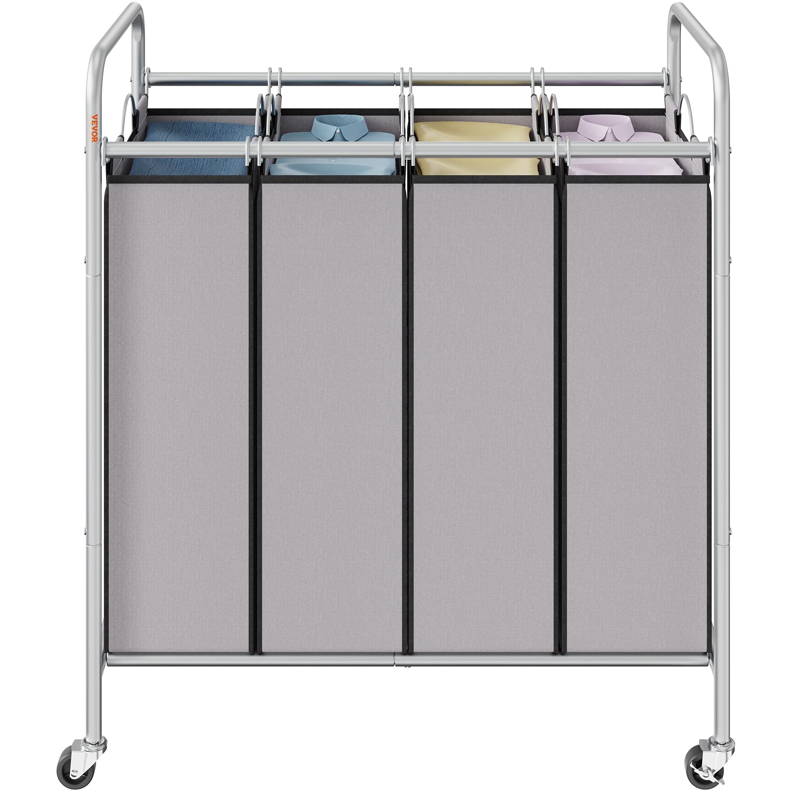 VEVOR Wäschesortierwagen mit 4 Fächern, Wäschesammler, robust, mit abschließbaren Rädern und 4 abnehmbaren Taschen, rollender Wäschekorb, Sortierer für Kleidung