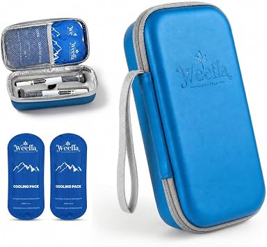 Hard Shell Insulated Cooler Travel Case for Zepbound or Mounjaro Injector Pen with TSA Approved Cooling Pack Splashproof Compact Box Holder for Travel and Daily Use, carribean blue, Modern | TSA