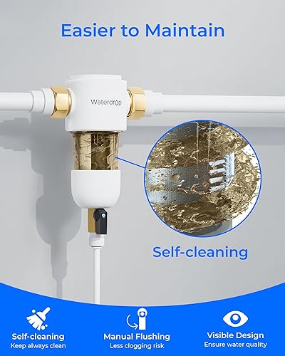 Miniatura 5 de Waterdrop Filtro de sedimentos giratorio, sistema de filtro de agua reutilizable para toda la casa, sistema de prefiltro desechable para agua de