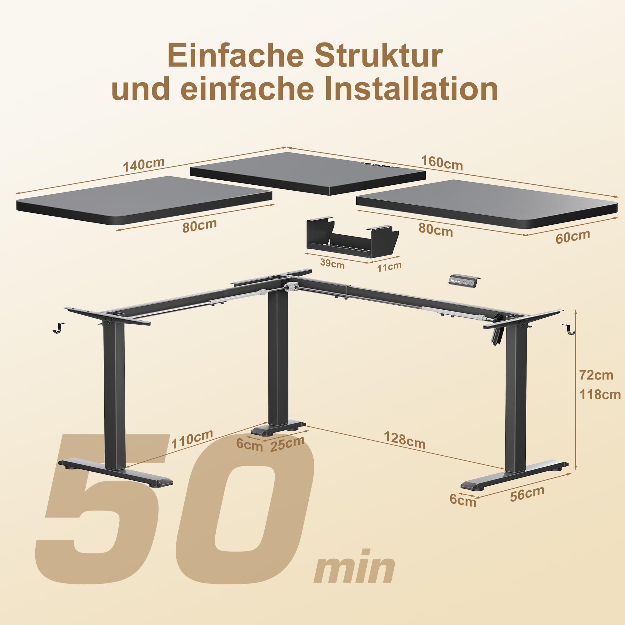 TRIUMPHKEY L-Formiger Hochstellbarer Elektrobürostehpult mit 3 Erinnerungsfunktionen - Dettaglio