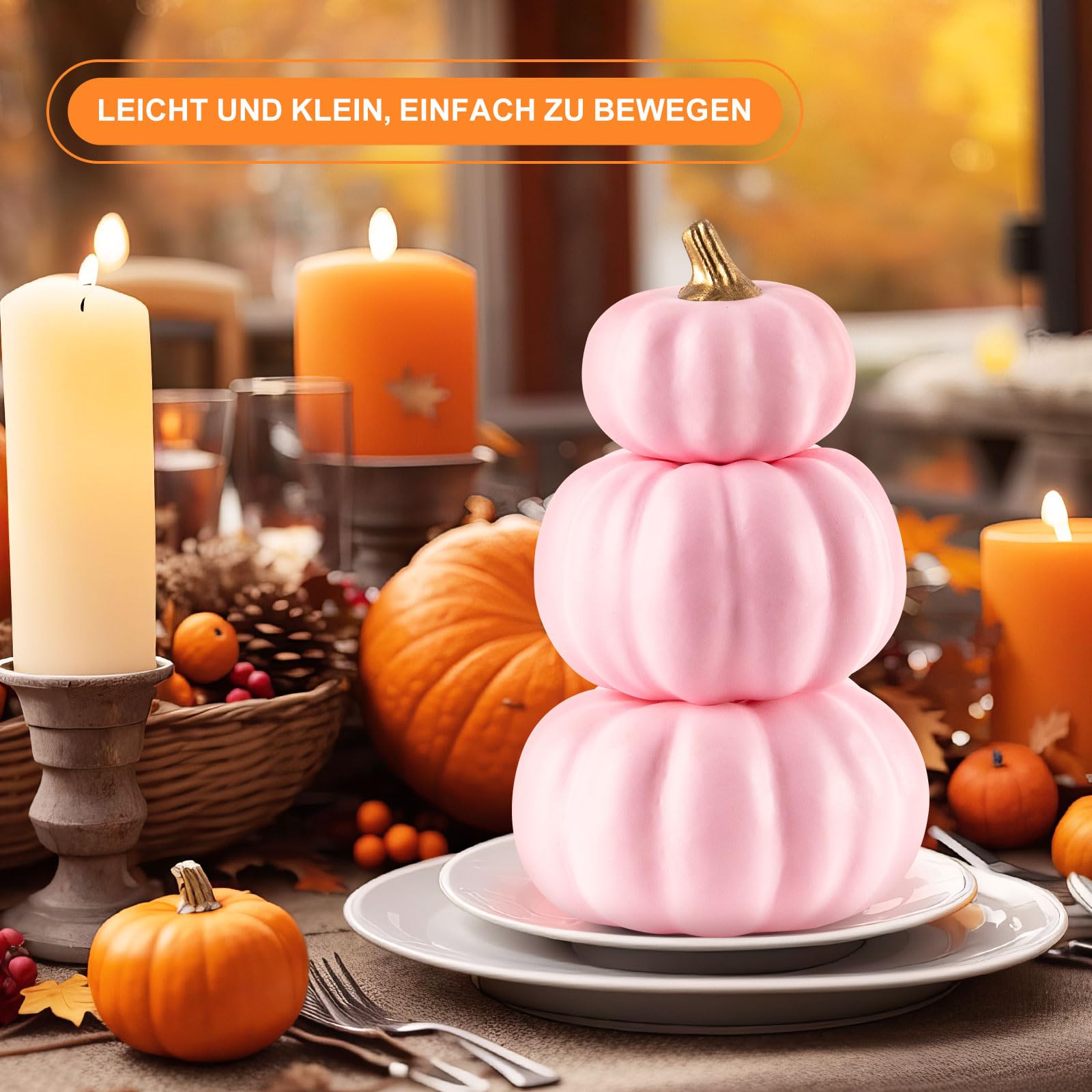 Benjia Kürbis Herbst Dekorationen, Mini Klein Draußen Künstlich Gefälscht Schaum Simulation Kürbis Herbst Bauernhaus Deko für Halloween Thanksgiving Tisch Dekorieren (12 Stück, Rosa)
