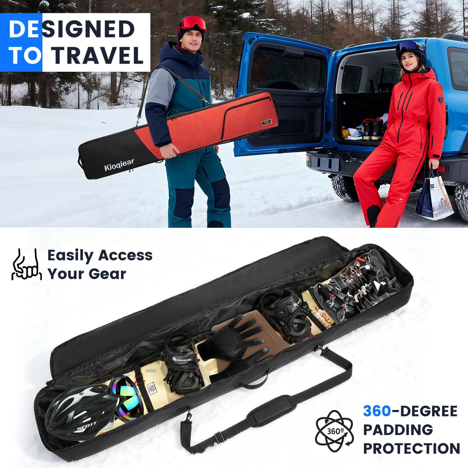 Combo acolchado para snowboard y botas, perfecto para snowboard de hasta 165 cm y botas de hasta la talla 13, incluye 1 bolsa acolchada de snowboard y 1 bolsa acolchada para botas. (rojo)