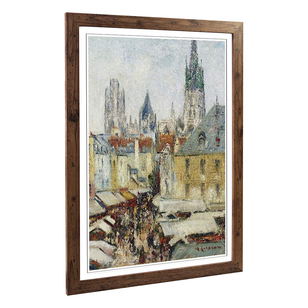 Big Box Art Framed Print of Gustave Loiseau Street in Rouen Design | Wall Art Picture | Home Decor for Kitchen, Living Room, Bedroom, Hallway, Walnut, A2 / 24.5x18 Inch / 62x45cm