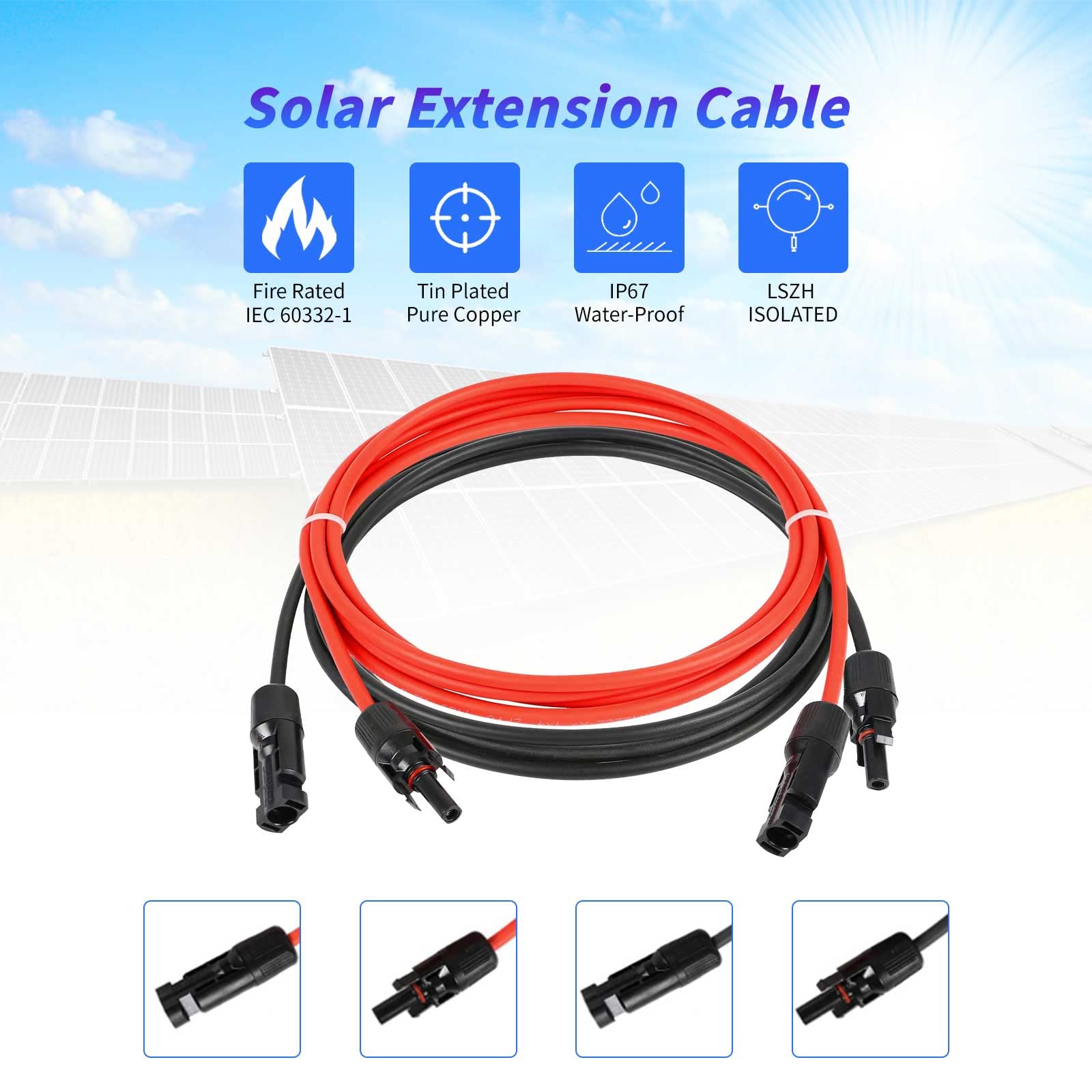 Solarkabel 4mm2,Verlängerung 4MM² 3Meter, Solarstecker Solarkable Verlängerungskabel,pv Kabel 4mm2,IP67 Photovoltaik Kabel Stecker