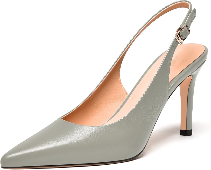 FEMSTEP Womens Sexy Slingback Buckle Dating Matte Leather Pointed Toe Stiletto High Heel Pumps Shoes 3.3 Inch fashion product photo