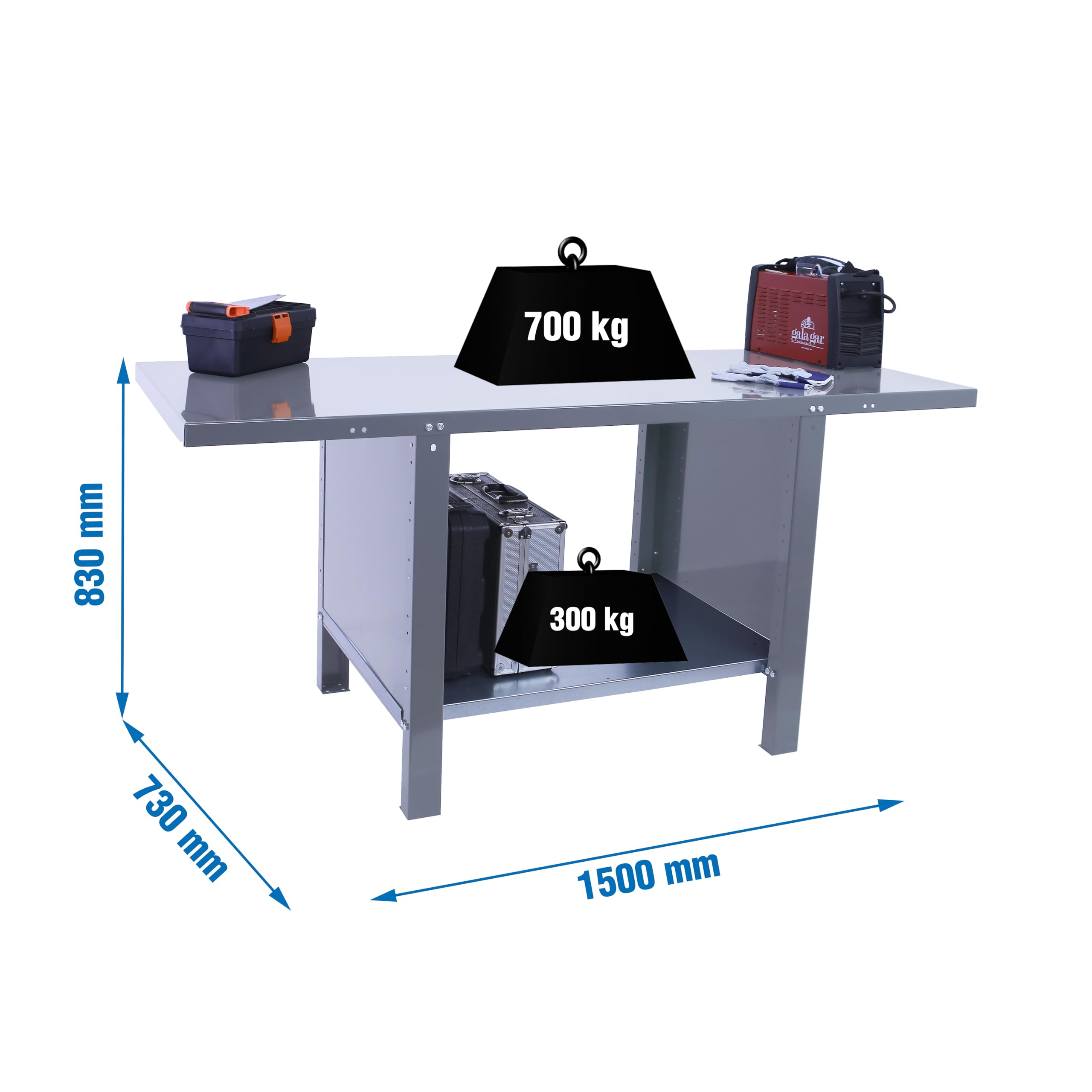 PROREGAL Banco da lavoro BUFFALO METAL | AxLxP 83x150x73cm | Portata 700kg | Antracite | Tavolo da lavoro