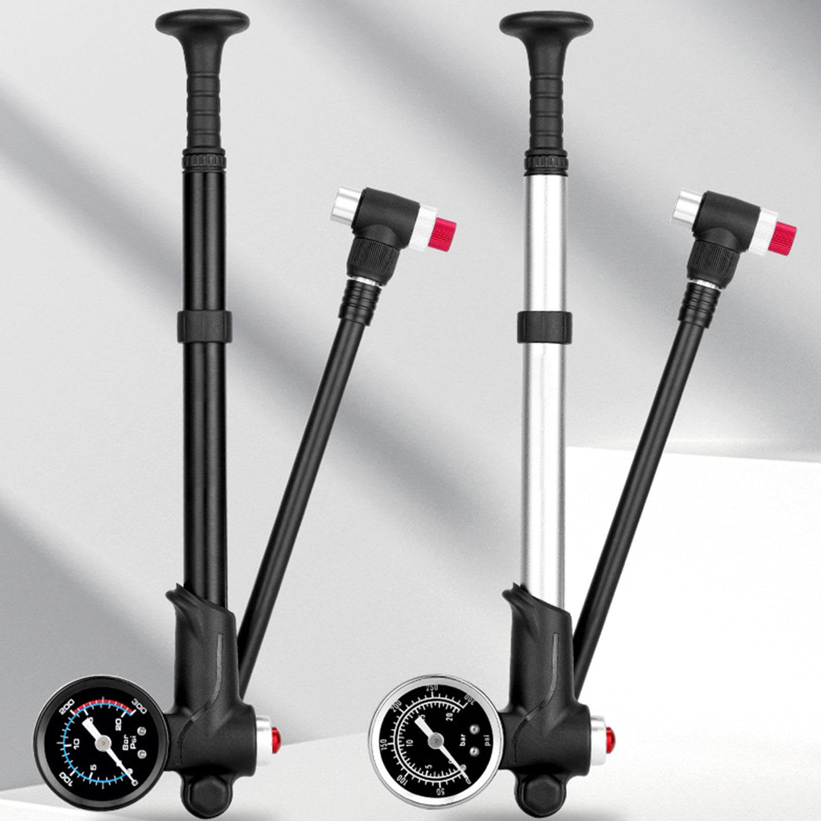 Fahrradpumpe mit 300 PSI Manometer, Kompakte Fahrradpumpe mit Presta- und Schrader-Ventilen, Mini-Fahrradreifen-Standpumpe für Rennrad, Mountainbike