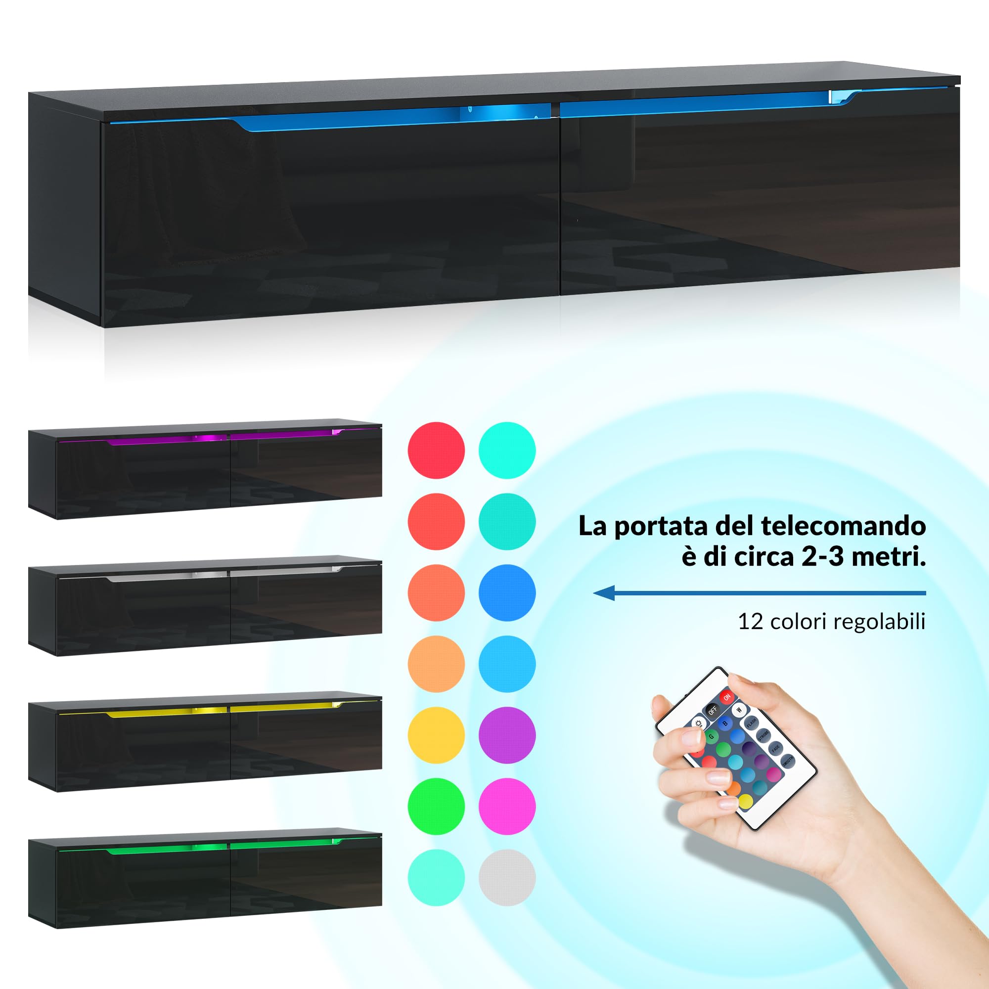 SONNI Mobile TV Sospeso 140x35x30cm Nero