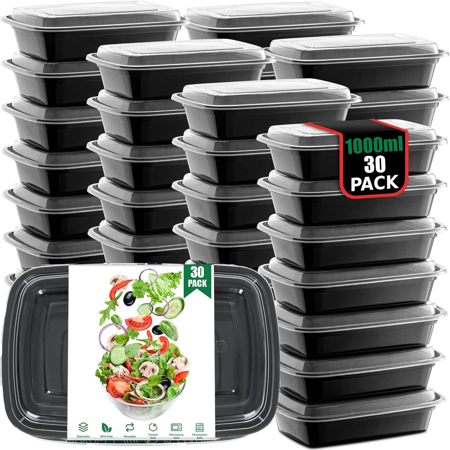 25 Contenitori Per Alimenti 1000ml - BPA Free, Ermetici, Per Meal Prep E Conservazione