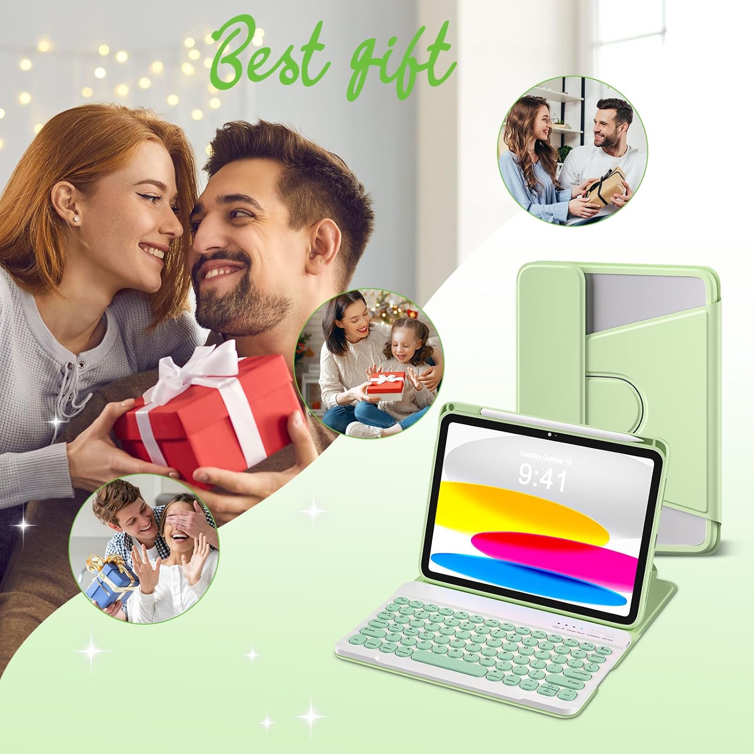 besky Keyboard case for iPad A16 11th 10th Generation 11/10.9 inch, Detachable Keypad，360 Rotatable Magnetic Cover with Pencil Holder for iPad 11 2025 10 Gen 2022 - Matcha Green - Image 7