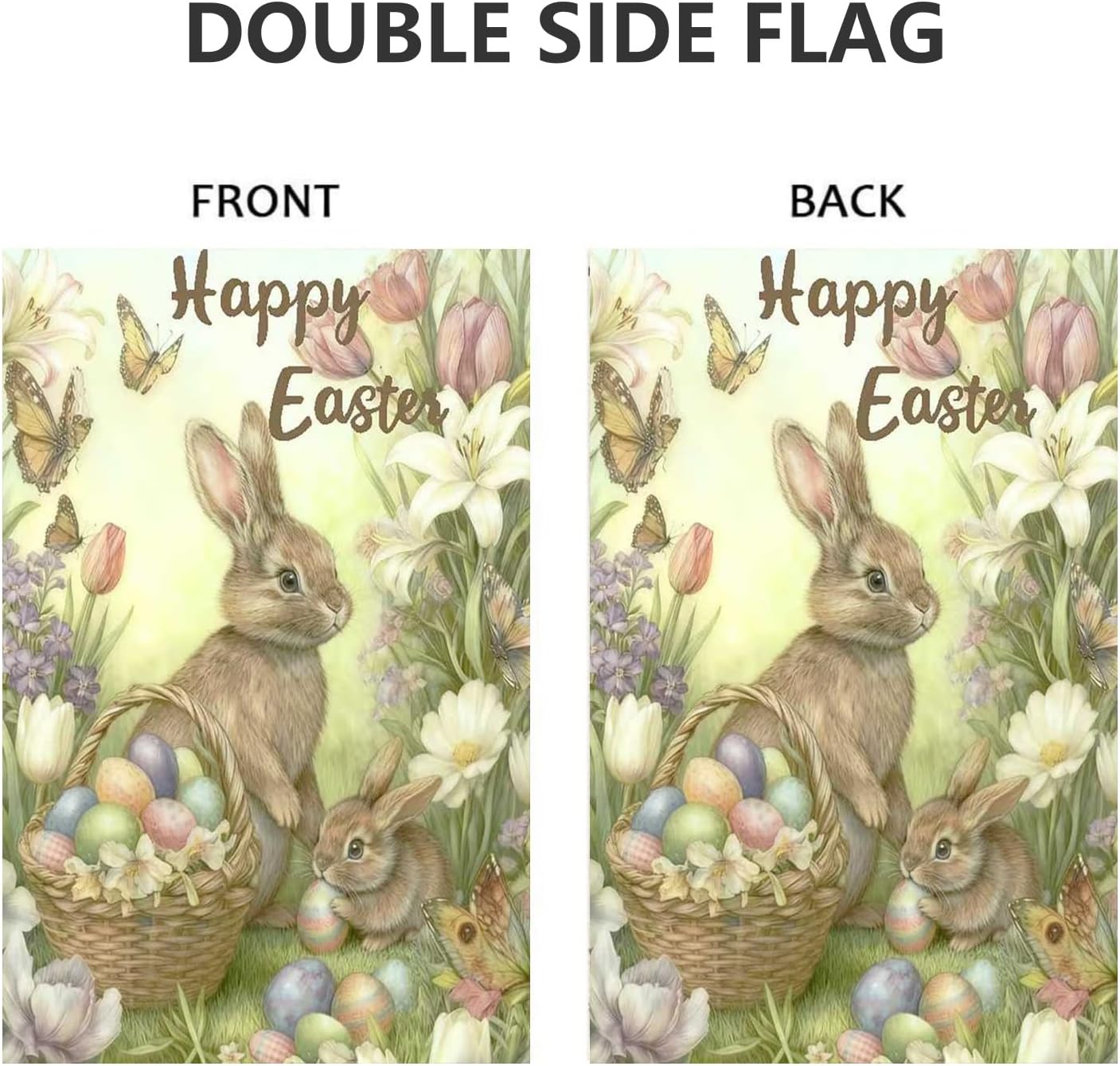 Easter House Flags for Outside 28 x 40 Double Sided, Burlap Large Easter Garden Flags, Seasonal Farmhouse Rustic Flowers Eggs Butterfly Bunny Easter Outdoor Flags Spring Yard Decorations - Image 4