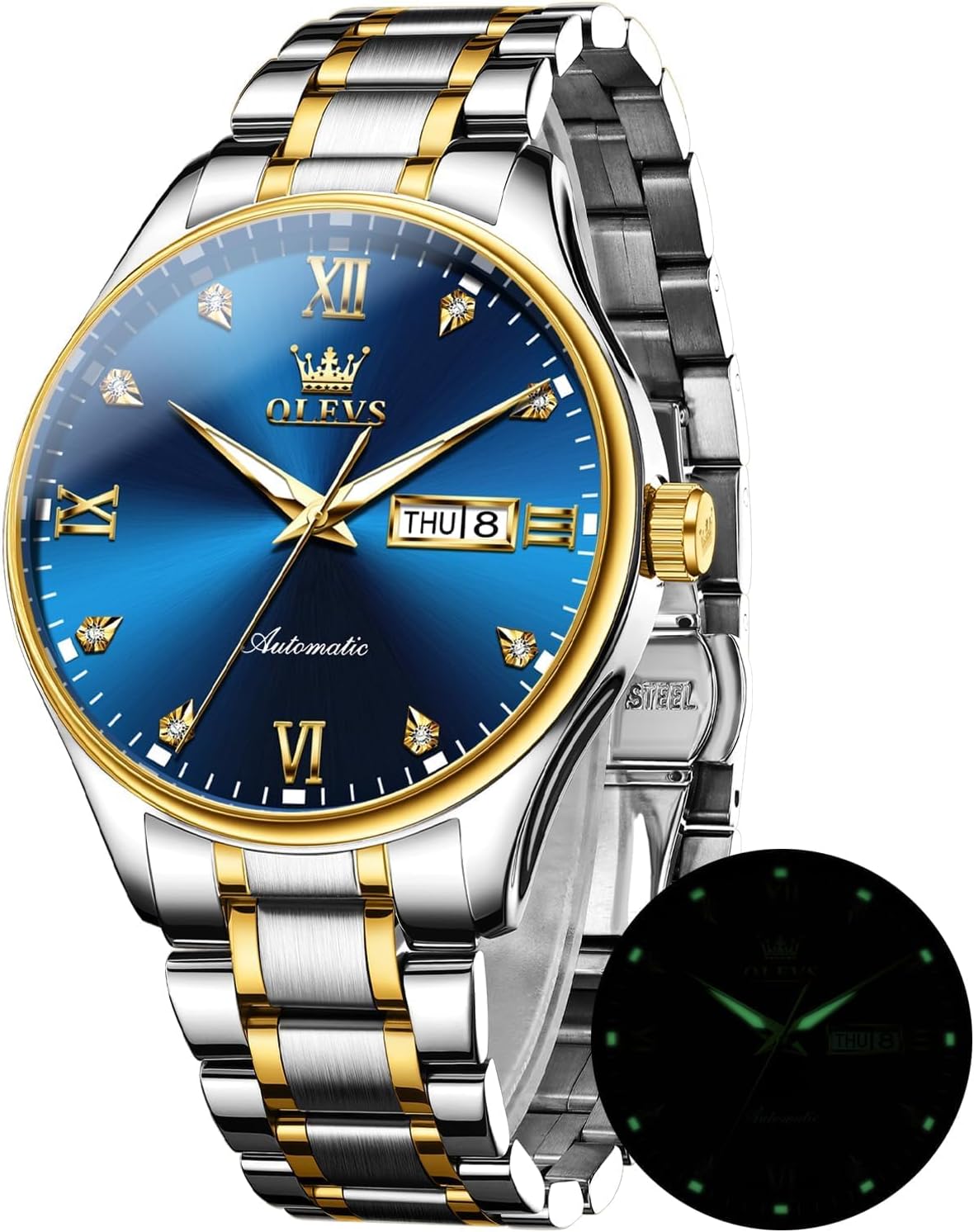 OLEVSAutomatic Watch for Men Self Winding Mechanical Calendar Waterproof Watch Stainless Steel Dress Luminous Luxury Business Wrist Watches