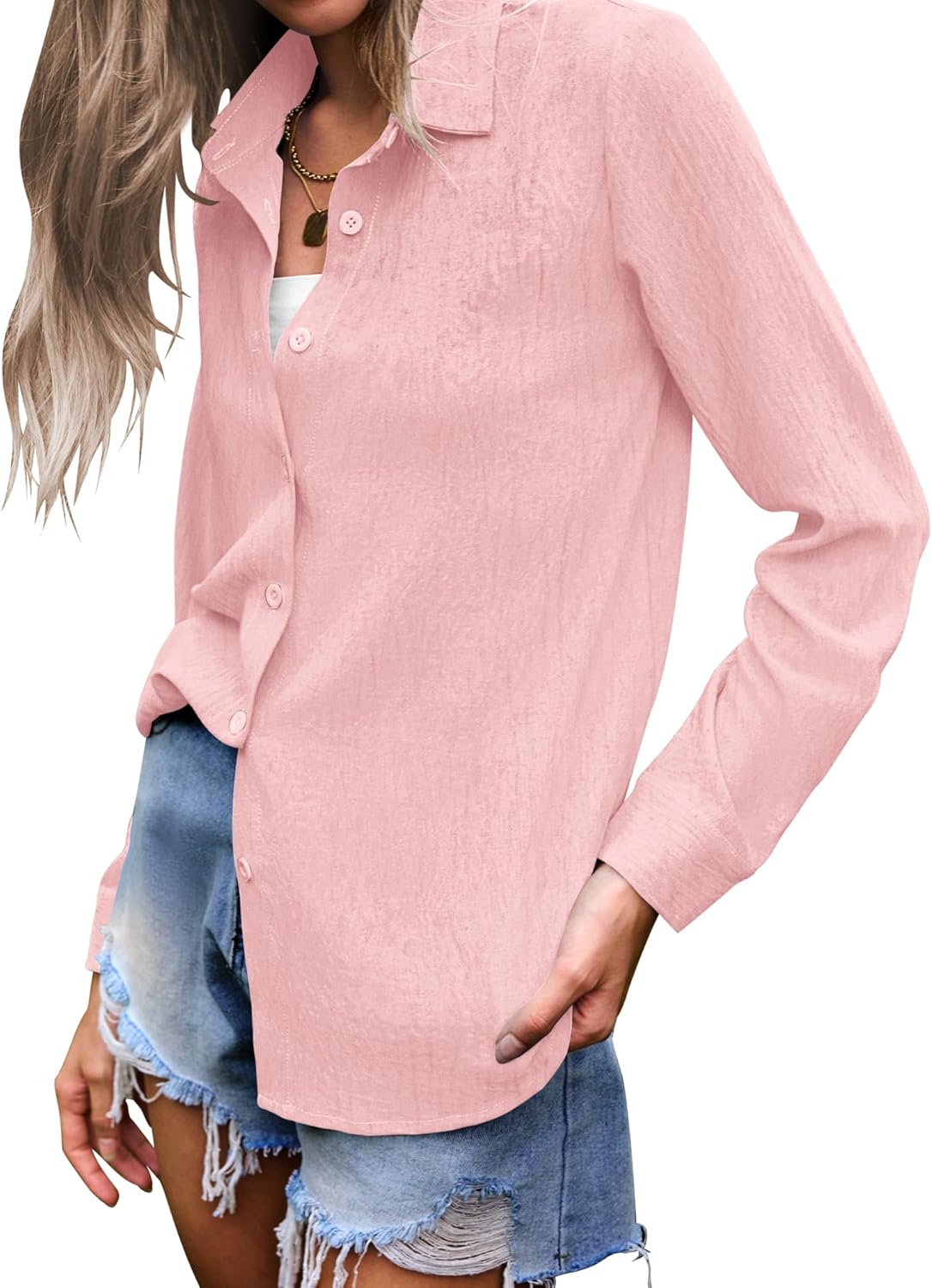 AUSELILY Womens Button Down Shirts Long Sleeve Collared V Neck Button Up Tops Casual Work Business Tunics Blouses - Image 4