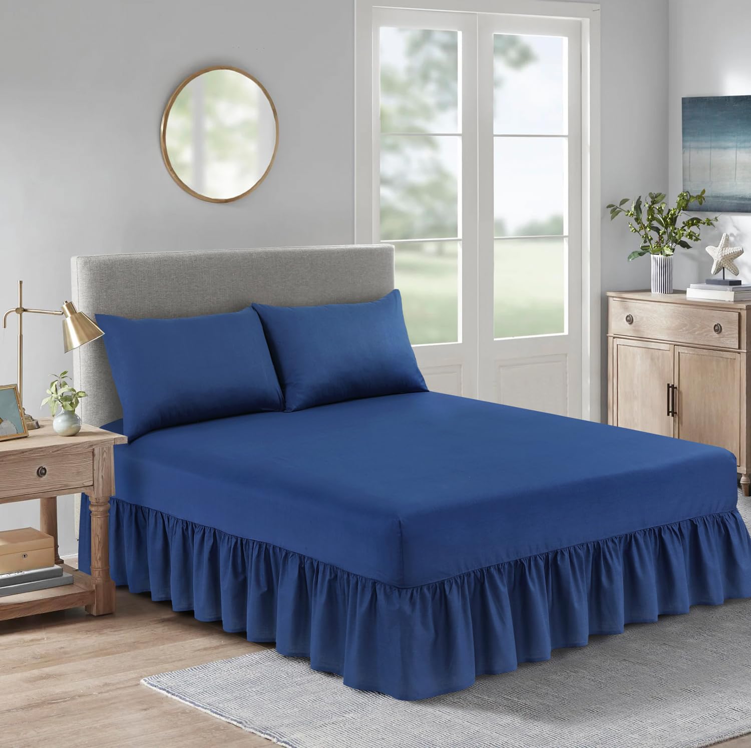 BOSKI LONDON Polycotton Valance Sheet | Deep Fitted Valance Bed Skirt with Pleated Design | Soft Breathable Non-Iron Valance Fitted Sheet Single Double King (ROYAL BLUE, SINGLE(190 x 91 cm))
