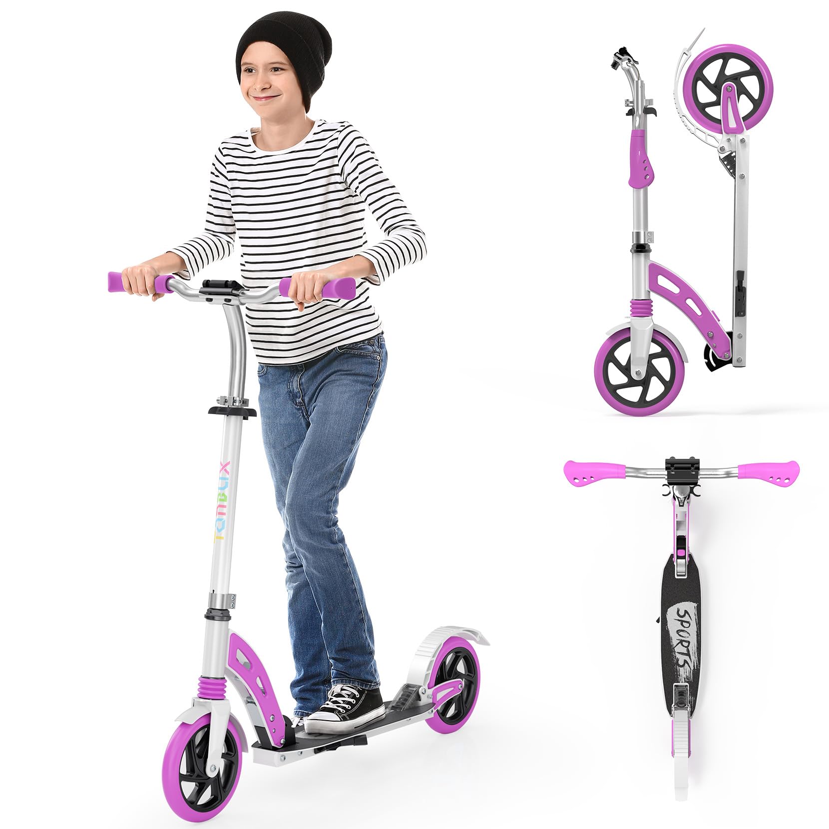 Scooter for Kids Ages 6+ Year Old, TONBUX Kids Scooter for Girls Boys Teens, Easy Folding Scooters with 200mm Big Wheels & Fully Height Adjustable & Dual Suspension & Carry Strap, Load up to 100Kg