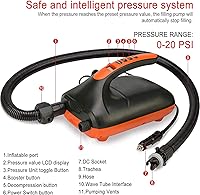Vista 8 de furein Bomba de aire SUP de alta presión de 20 PSI, bomba eléctrica de tabla de remo con apagado automático, función de inflado y desinflado