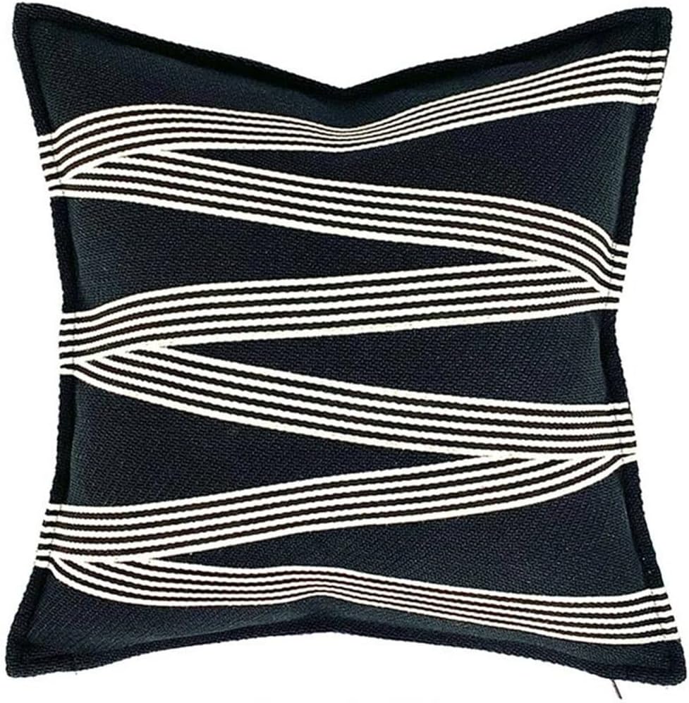 HBJWOV Cushion Cover Decorative Pillow Case Simple Luxury Geometric Blend Fabric Sofa Chair Square Bed(Black)