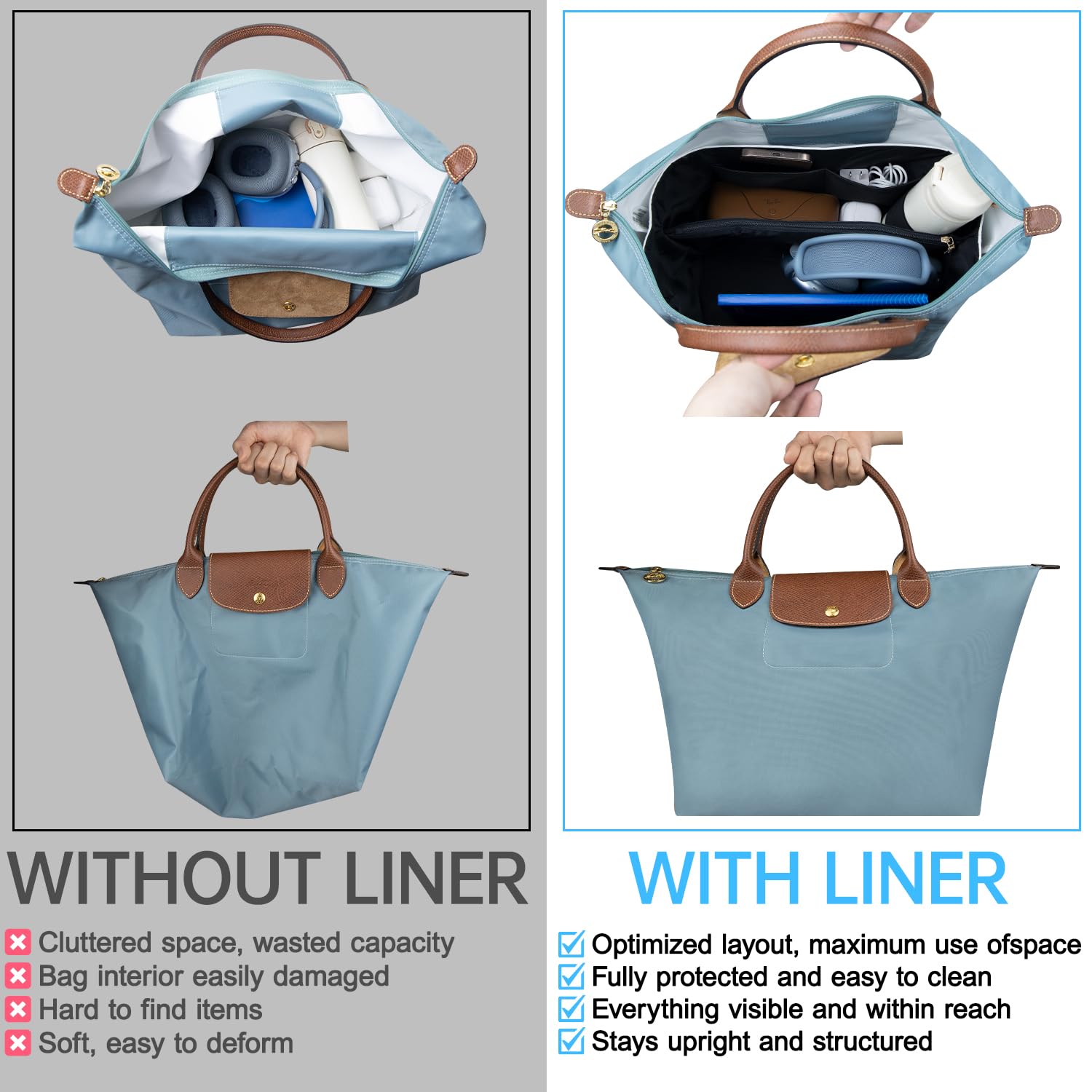 Organizer do Longchamp Bag Insert do Long Champ Le Pliage(Rozmiar: L; Kolor: Biały)