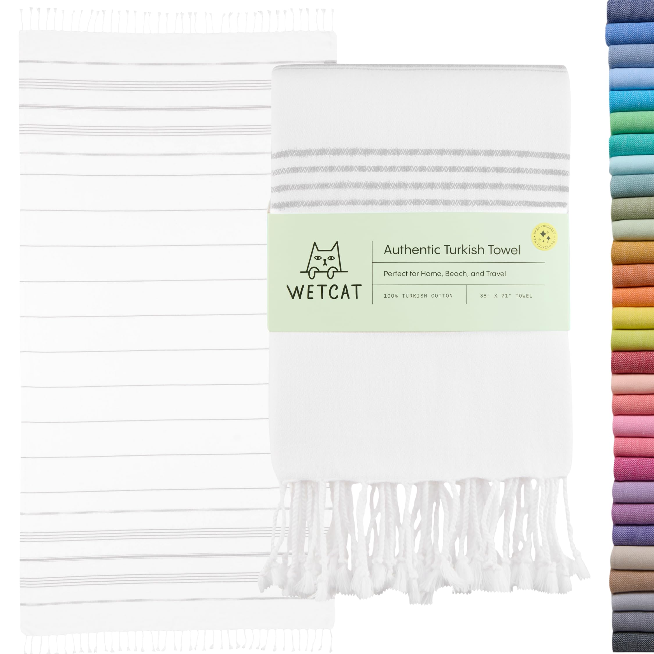 WETCAT Turkish Beach Towel Oversized 38x71 100% Cotton Sand Free Quick Dry Extra Large Light Travel Towel for Adults Beach Accessories Gifts