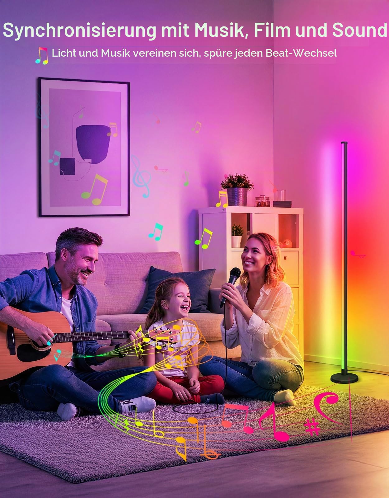 OUTON LED Stehlampe 2pack, Dimmbar, Fernbedienung und APP-Steuerung | Musik-Sync, RGBCW-Licht, 16 Millionen Farben, höhenverstellbar, für Wohnzimmer, Schlafzimmer