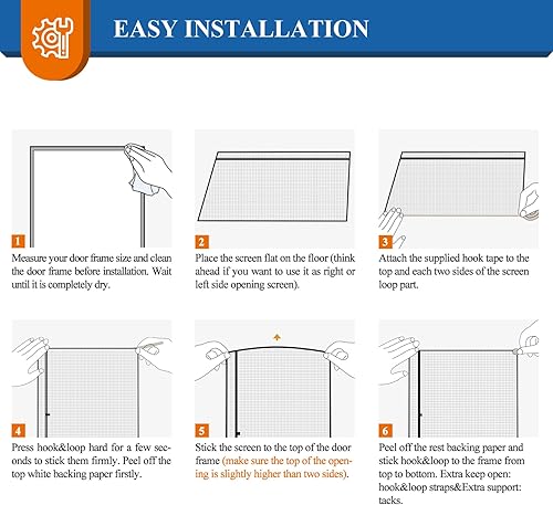 Miniatura 9 de Tela mosquitera para puerta de instalación magnética con apertura lateral izquierda, fibra de vidrio