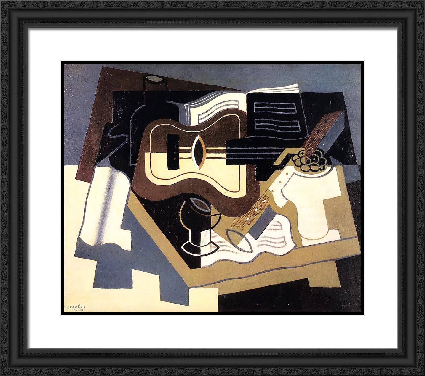 ArtDirect Gris, Juan 22x20 Black Ornate Framed Art Print with Double Matting Titled: Guitar and Clarinet