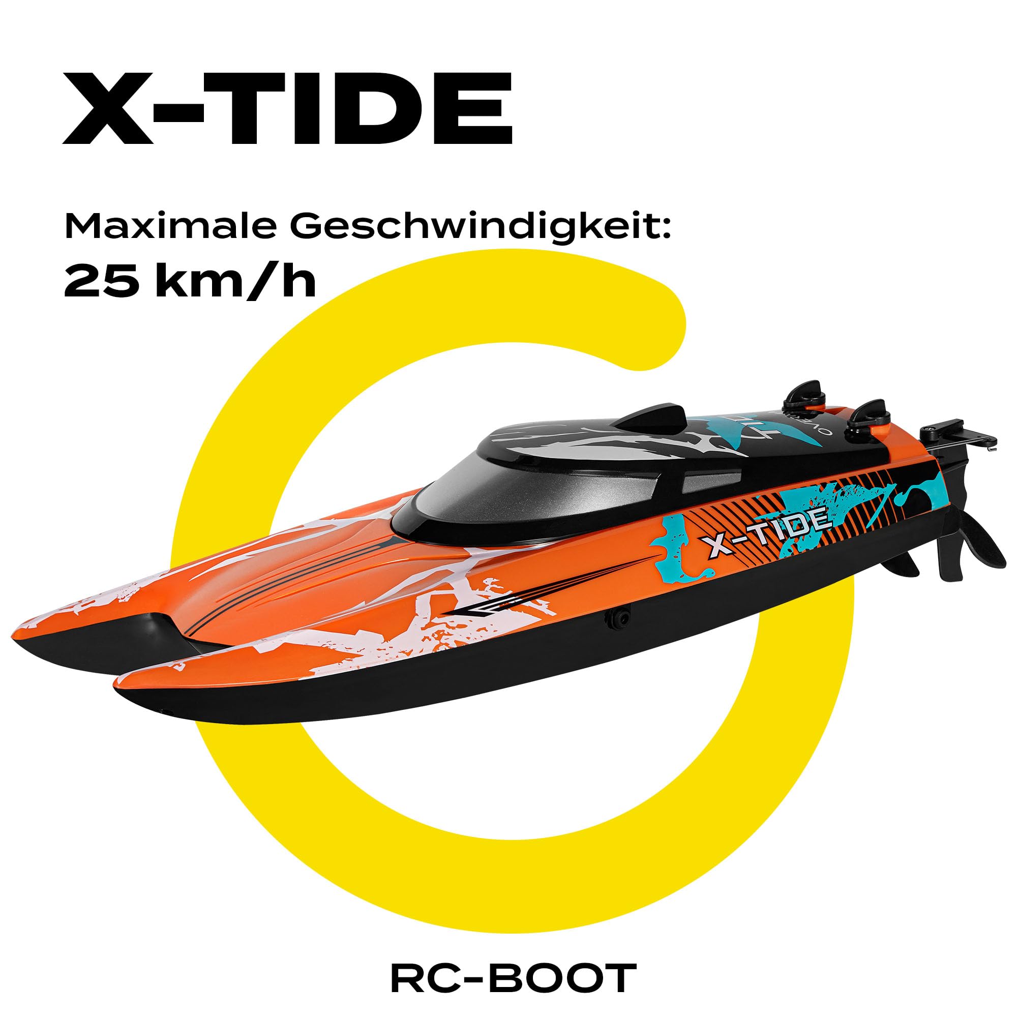 Overmax X-Tide Ferngesteuertes RC-Speedboat Rennboot mit LED 25 km/h 1200 | mAh Akkus 34 Minuten Spaß Geschwindigkeitsregulierung Reichweite bis zu 100 m, Schwimmbad- und Seespielzeug