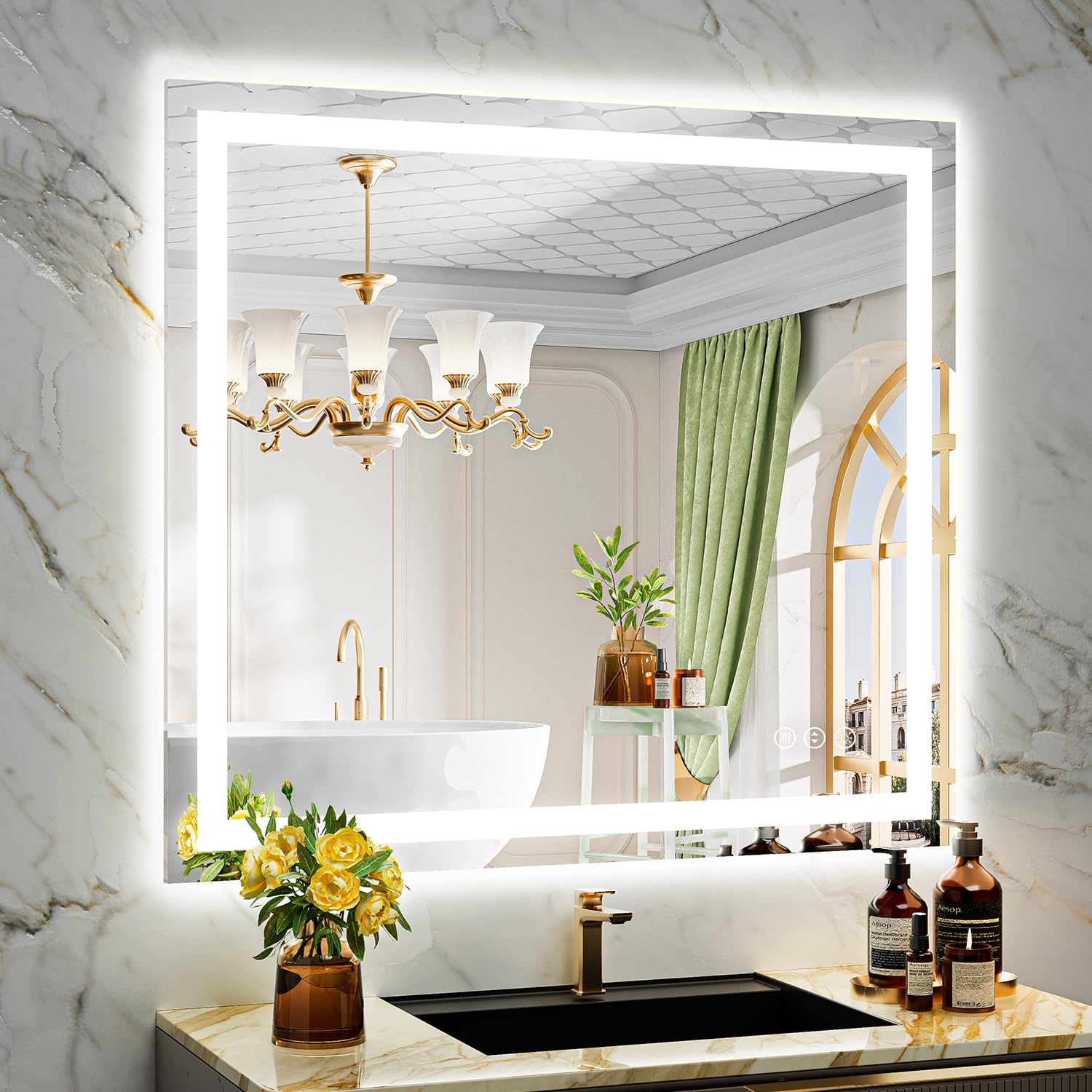 40x36 LED Bathroom Mirror with Lights, Lighted Vanity Mirror