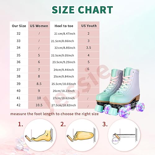 Miniatura 5 de jessie Roller Skates Women, PU Leather Flash Women Roller Skates, Fantasy Adjustable Purple Green Four-Wheel Beginner Adult Roller Skates Girl