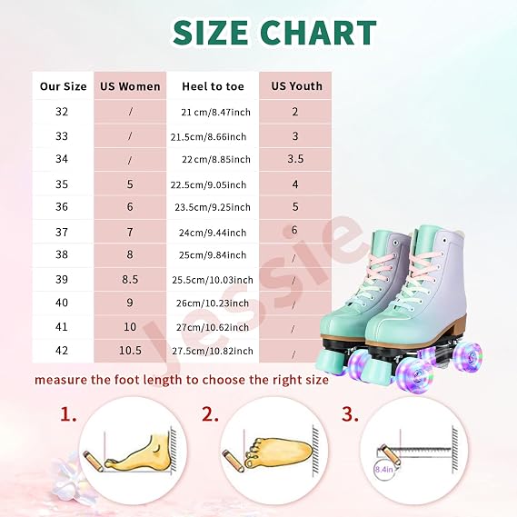 jessie jessie roller skating for girls women PU leather light up kids roller skating fantasy adjustable four wheels beginner girls skating roller skating girls 8~12 years old indoor outdoor