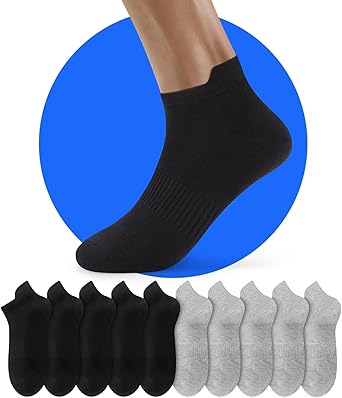 10 Paia Calzini Corti Uomo Donna - Cotone Traspirante Per Sport, Running, Ciclismo (Nero, Bianco, Grigio)