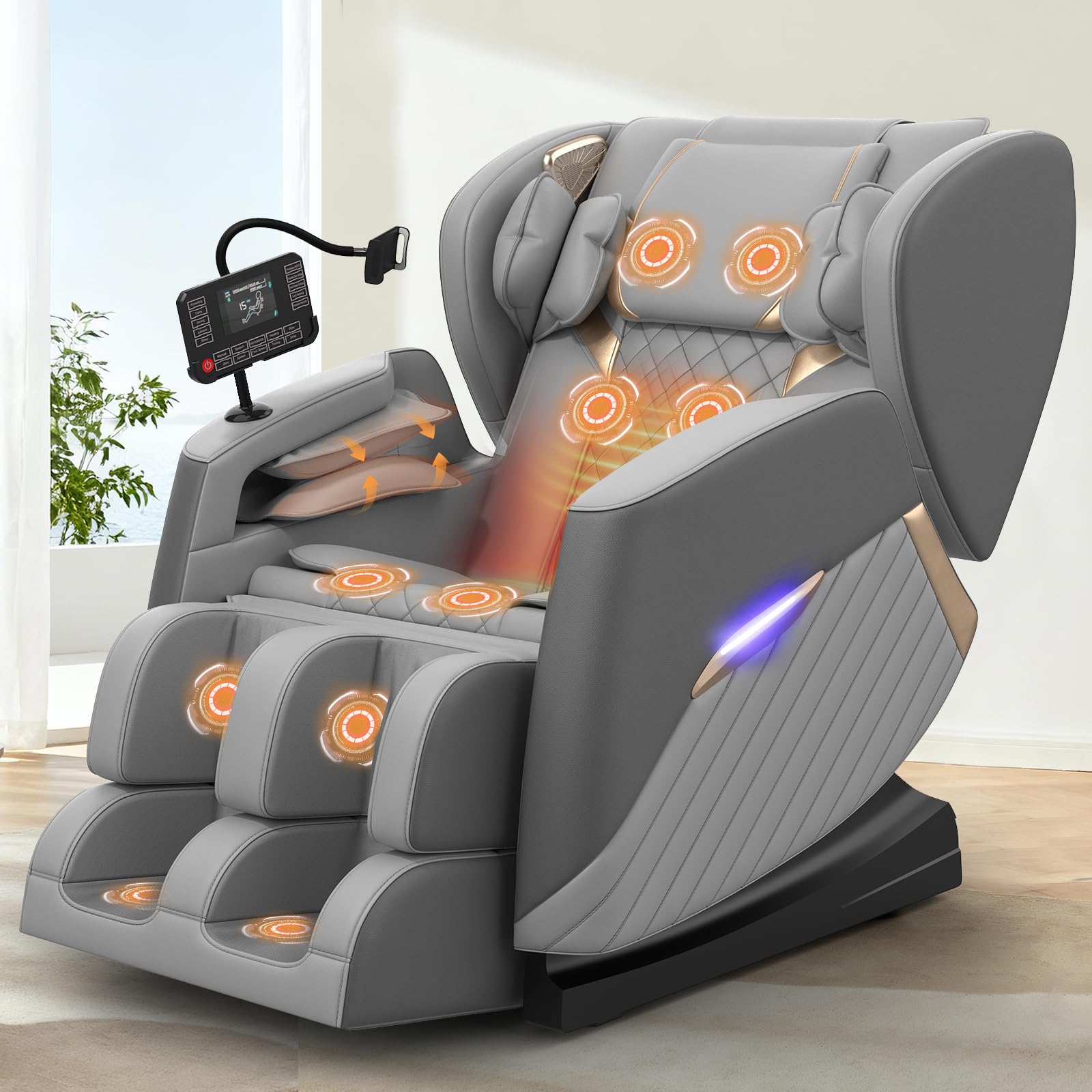 Srfzluxy Relaxsessel Massagesessel Elektrisch Verstellbar Fernsehsessel mit Liegefunktion Massage Wärmefunktion, TYP C&USB-Anschlüsse, 4 Seitentaschen 2 Getränkehalter, Lesesessel TV Sessel Wohnzimmer