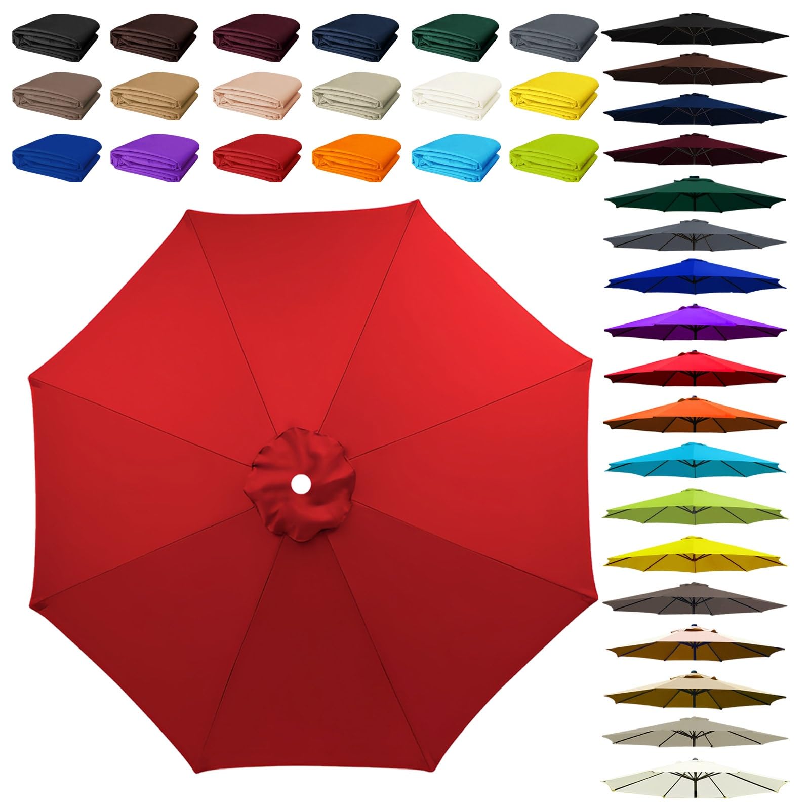 8 Arms Umbrella Replacement Cloth, Parasol Replacement Canopy, Polyester Fabric Parasol Canopy Cover, Breathable, UV Protective, for Garden, Market, Pool, Patio(Red,8 ribs: 2.30m/7.5ft)
