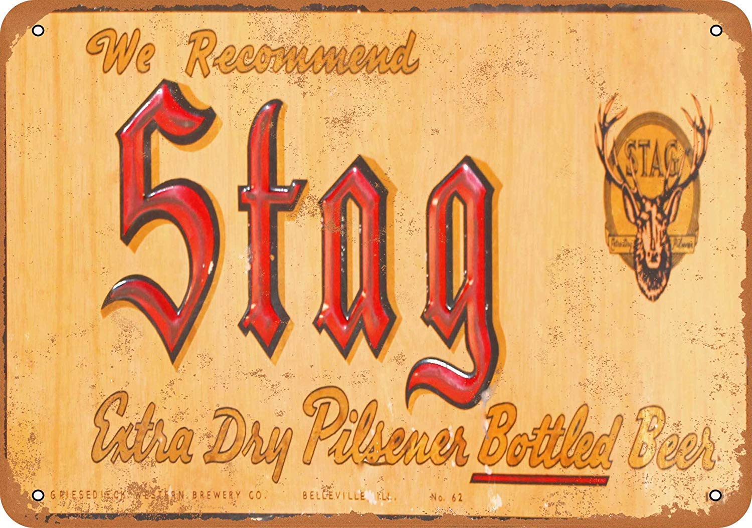 Stag Bottled Beer Vintage Look Metal Sign Funny Aluminum Tin Sign Post Home Decor Wall Art Gift 8 x 12